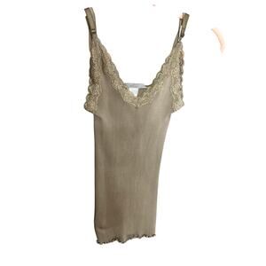 Wrap Tan Y2K Tank Top Coquette Fairy Babydoll 100% Silk Sz S Ribbed Lace Ruffle